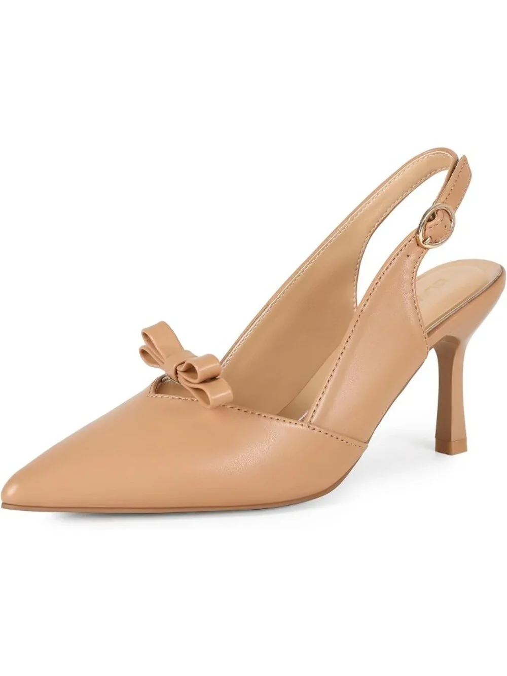 Women's Khaki Comfortable Slingback Closed Pointed Toe 3 inch Kitten Heels Pumps